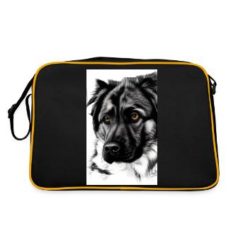 Black and White Dog Sketch - Retro Bag - black/gold - Back