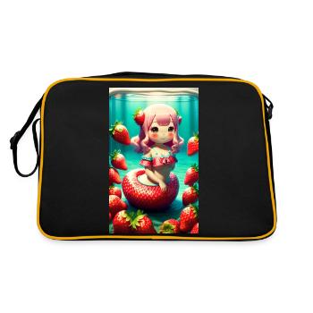 Kawaii Mermaid in a Strawberry Ocean - Retro Bag - black/gold - Back