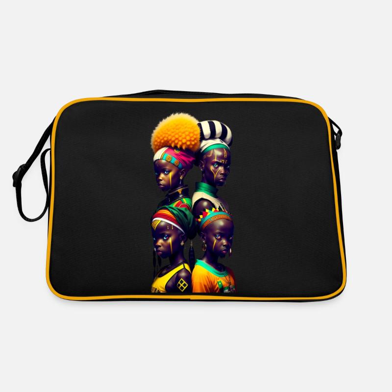 African faces - Retro Bag - black/gold