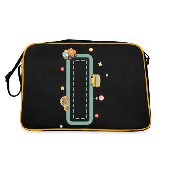 Buchstabe i Fahrzeug - personalisiertes Kindergeschenk - Retro Tasche - Schwarz/Gold - Hinten