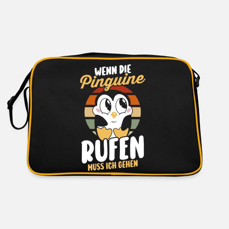 Pinguin - Retro Tasche - Schwarz/Gold