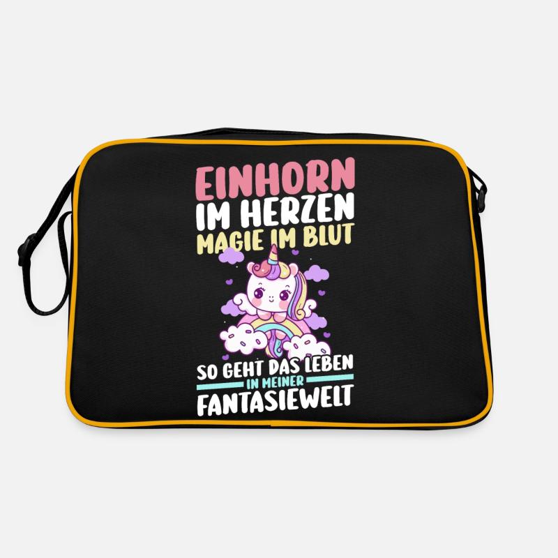 Magie Regenbogen Einhorn - Retro Tasche - Schwarz/Gold