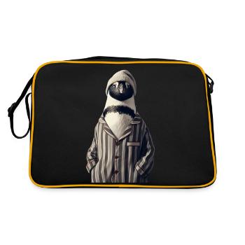 Pinguin im Pyjama - Retro Tasche - Schwarz/Gold - Hinten