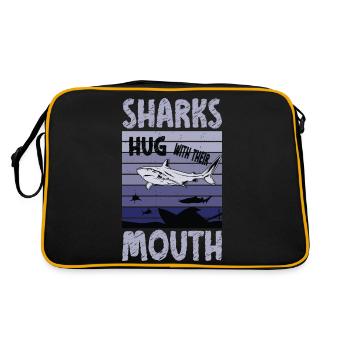 Great White Shark Hug Largest Predator Ocean - Retro Bag - black/gold - Back