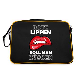 Rote Lippen / Küssen / Kussmund - Retro Tasche - Schwarz/Gold - Hinten