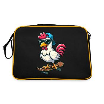 Drôle de poulet poule coq sur planche à roulettes bande dessinée - Sac Retro - noir/or - Dos