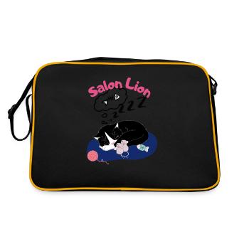 Salonlöwe - Schlafende Katze mit Mäusen Wollknäuel - Retro Tasche - Schwarz/Gold - Hinten