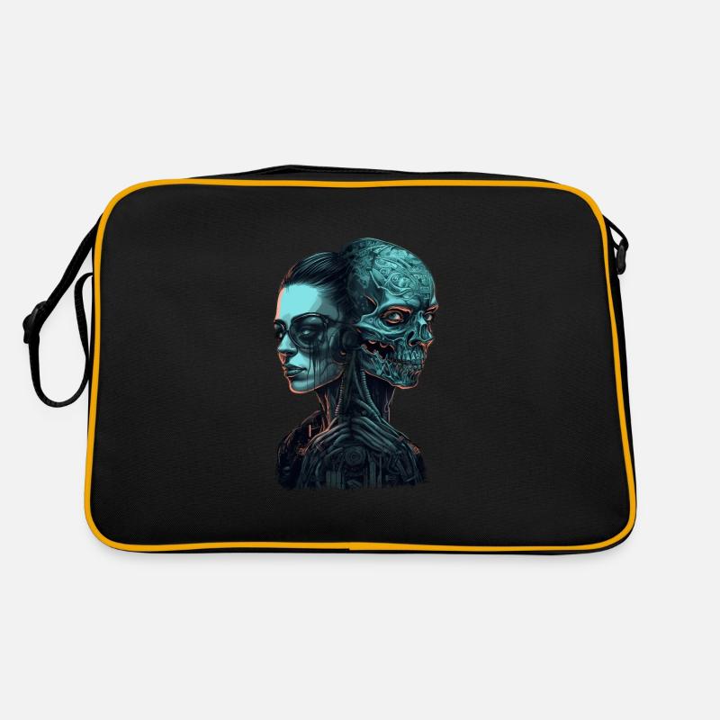 Beautiful skeleton cyborg gothic woman two faces Retro Bag