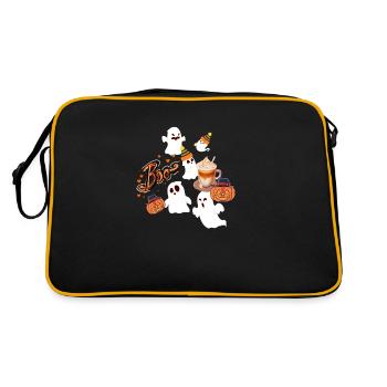 Halloween, pumpkin, ghosts, pumpkin latte, illu - Retro Bag - black/gold - Back