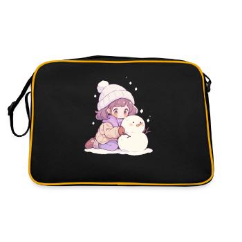 Süßer Weihnachts Schneemann Mädchen Winter-Design - Retro Tasche - Schwarz/Gold - Hinten