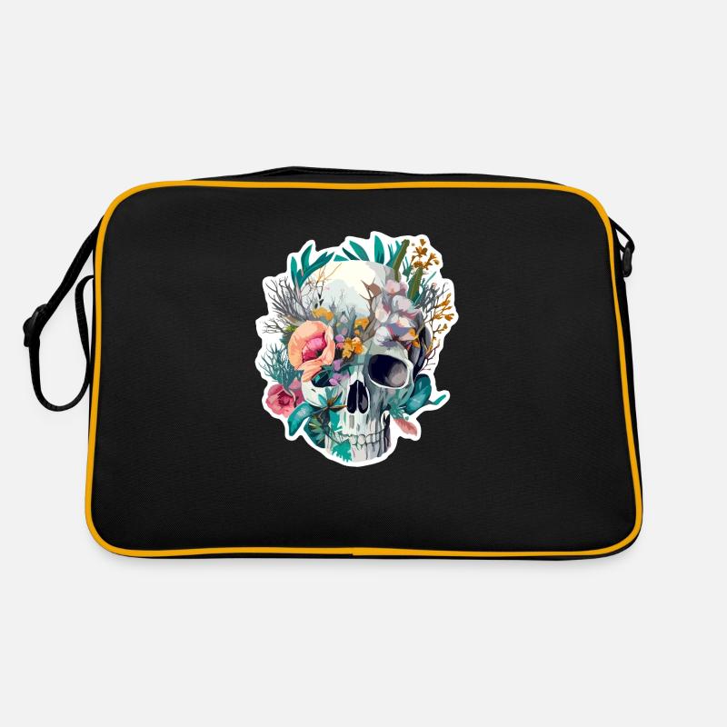 Crâne humain et fleurs 28 Sac Retro