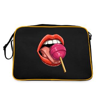 Kussmund Lutscher Lollipop Süßigkeiten - Retro Tasche - Schwarz/Gold - Hinten