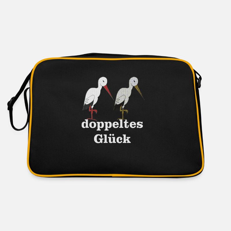 storchenpaar doppeltes glück - Retro Tasche - Schwarz/Gold