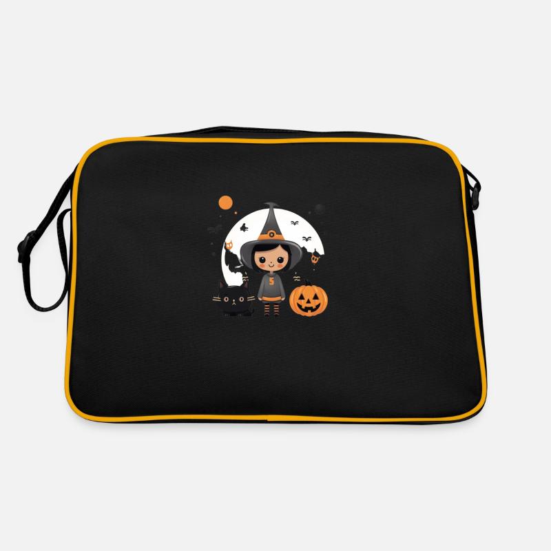 Halloween design mit Kürbis und Katze Retro Tasche