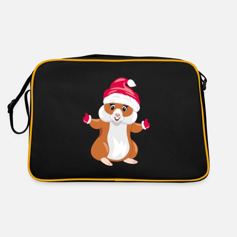 Funny hamster with Christmas hat and mittens Retro Bag