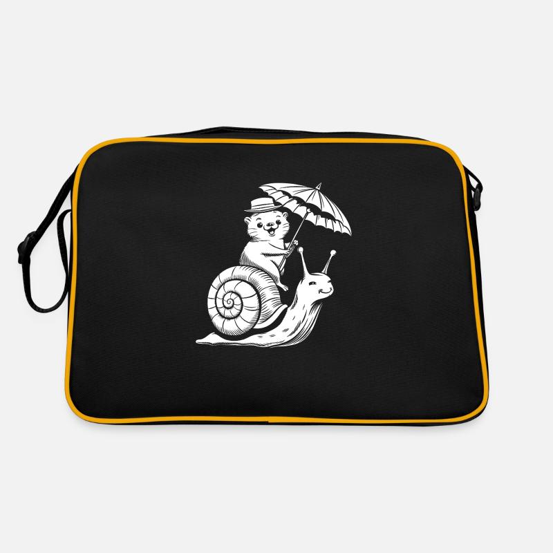 Lustiger Otter mit Sonnenschirm sitzt auf Schnecke Retro Tasche