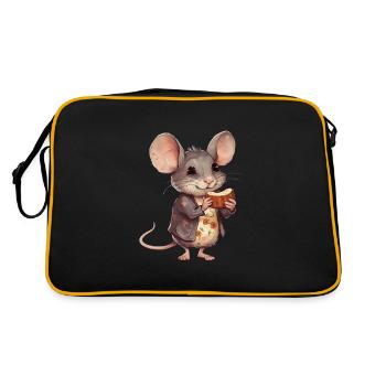 Glückliches Mäuschen mit Schokokeks - Retro Tasche - Schwarz/Gold - Hinten