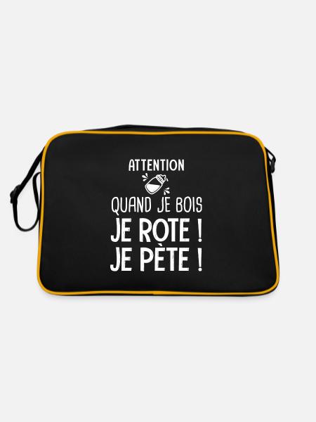 quand je bois je rote je pète Cadeau Humour Alcool - Sac Retro - noir/or - Dos