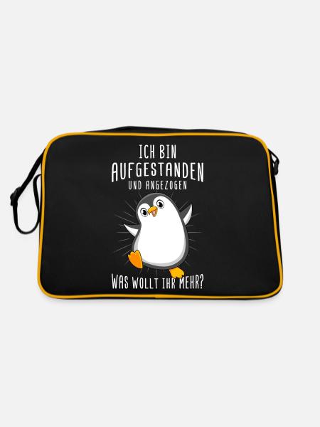 Pinguin Faulenzen Relax Chillen Fauler Pinguin - Retro Tasche - Schwarz/Gold - Hinten