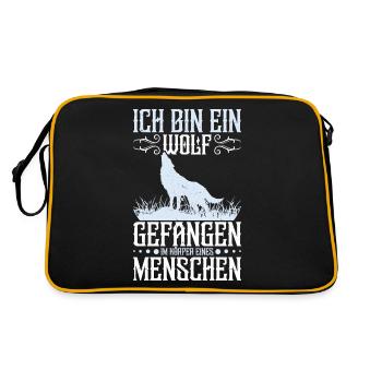 Wolffan Wolf Spruch Wolfliebhaber - Retro Tasche - Schwarz/Gold - Hinten