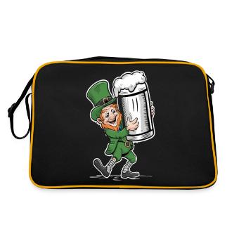 Bierliebender Leprechaun (Irischer Kobold) - Retro Tasche - Schwarz/Gold - Hinten