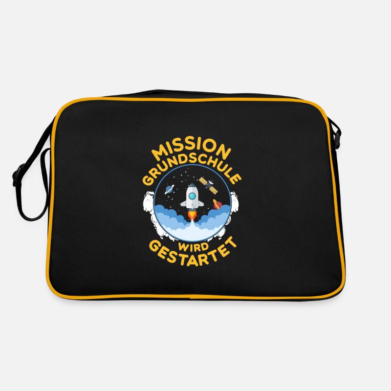 Grundschule 1.Klasse Schulanfang Geschenk - Retro Tasche - Schwarz/Gold
