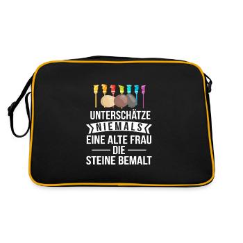 Steine Bemalen Stein Geschenk - Retro Tasche - Schwarz/Gold - Hinten