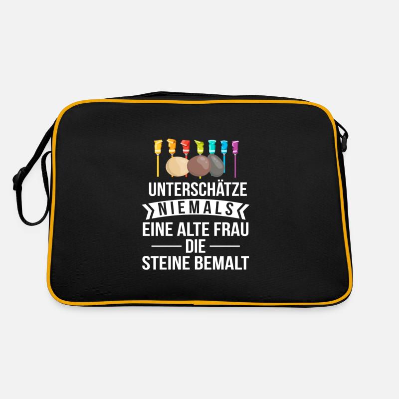 Steine Bemalen Stein Geschenk - Retro Tasche - Schwarz/Gold