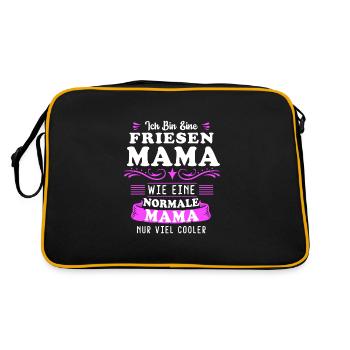 Friesen Mama Friesenpferd Pferd Geschenk - Retro Tasche - Schwarz/Gold - Hinten