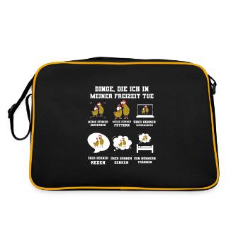 Huhn Hühner Hühnerstall Geschenk - Retro Tasche - Schwarz/Gold - Hinten