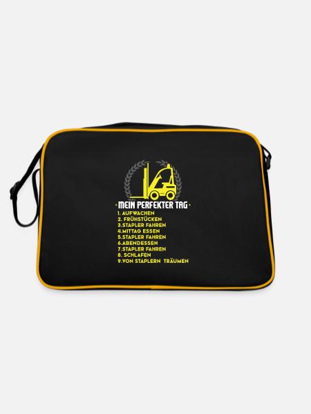 Stapler Gabelstapler Fahrer Geschenk - Retro Tasche - Schwarz/Gold - Hinten