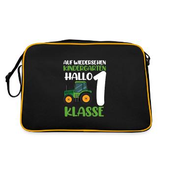 Schulkind Traktor Einschulung Geschenk - Retro Tasche - Schwarz/Gold - Hinten