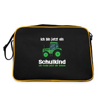 Einschulung Traktor Gaming Geschenk - Retro Tasche - Schwarz/Gold - Hinten
