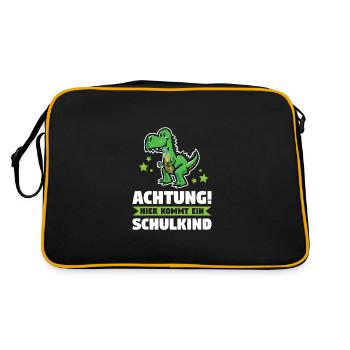 Schulkind Schulanfang Traktor Geschenk - Retro Tasche - Schwarz/Gold - Hinten