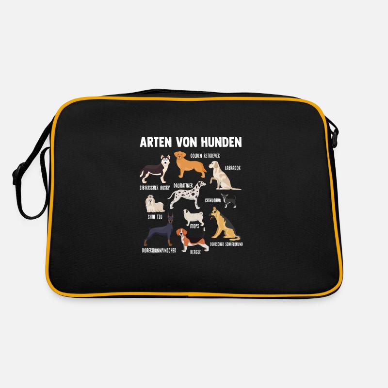 Hund Hunde Hunde-Arten Geschenk - Retro Tasche - Schwarz/Gold