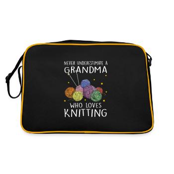 Knitting Grandmother Knitting Wool Gift - Retro Bag - black/gold - Back