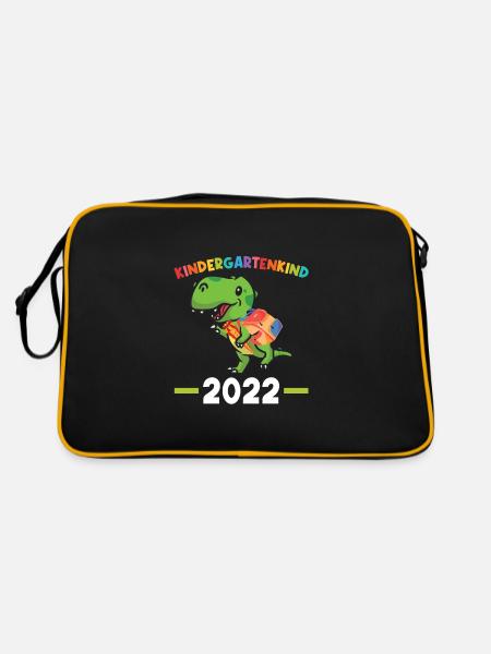 Kindergarten 2022 Dinosaurier Kita Anfänger - Retro Tasche - Schwarz/Gold - Hinten