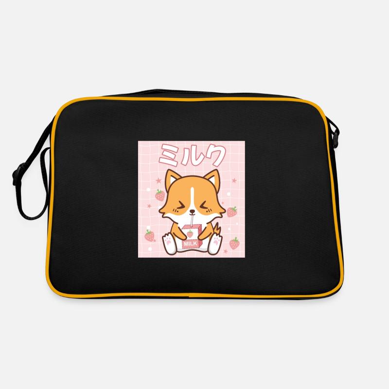 Japanisches Kawaii Erdbeermilch Geschenk - Retro Tasche - Schwarz/Gold