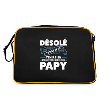 Papi Papi Famille Geschenk - Retro Tasche - Schwarz/Gold - Hinten