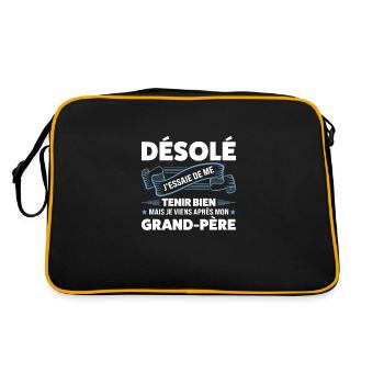 Papi Papi Famille Geschenk - Retro Tasche - Schwarz/Gold - Hinten