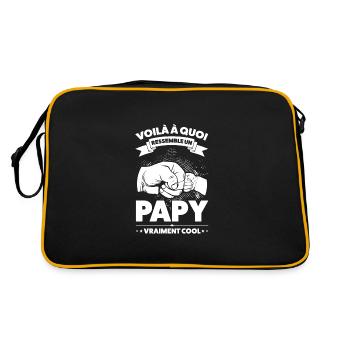 Papi Papi Famille Geschenk - Retro Tasche - Schwarz/Gold - Hinten