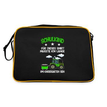 Schulkind Traktor Schulanfänger Geschenk - Retro Tasche - Schwarz/Gold - Hinten