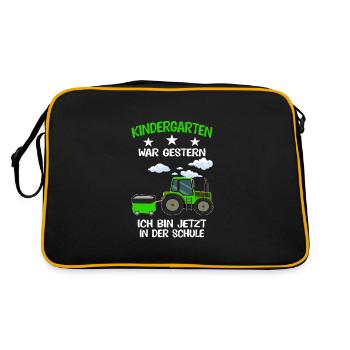 Schulkind Traktor Schulanfänger Geschenk - Retro Tasche - Schwarz/Gold - Hinten