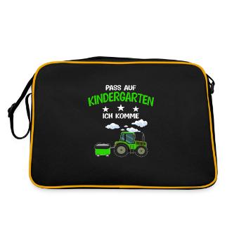 Kindergarten Traktor Kita Anfänger Geschenk - Retro Tasche - Schwarz/Gold - Hinten