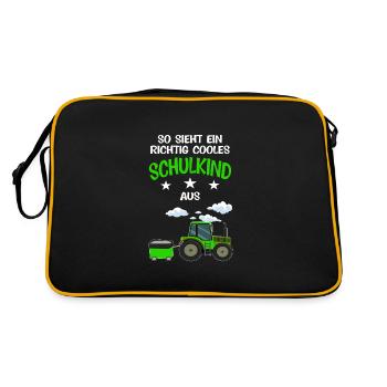 Schulkind Traktor Erstklässler Geschenk - Retro Tasche - Schwarz/Gold - Hinten