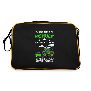 Schulkind Traktor Einschulung Geschenk - Retro Tasche - Schwarz/Gold - Hinten
