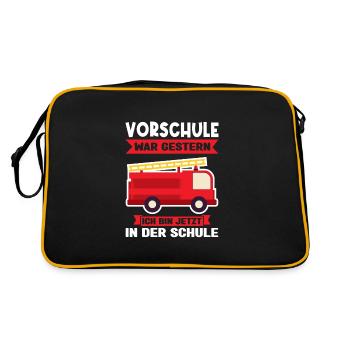 Schulkind Feuerwehr Schulstart Geschenk - Retro Tasche - Schwarz/Gold - Hinten