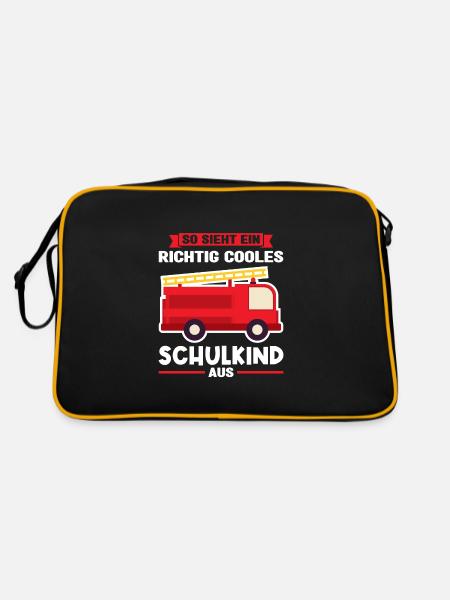 Schulkind Feuerwehr Schulbeginn Geschenk - Retro Tasche - Schwarz/Gold - Hinten