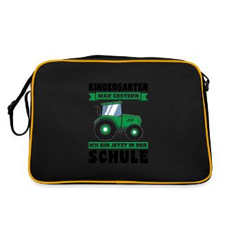 Schulkind Traktor Schulanfänger Geschenk - Retro Tasche - Schwarz/Gold - Hinten