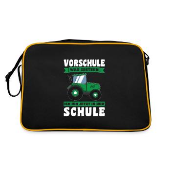 Schulkind Traktor Schulstart Geschenk - Retro Tasche - Schwarz/Gold - Hinten